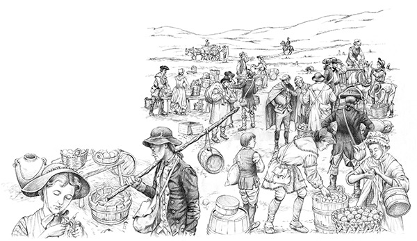 Illustration of Outdoor Market Scene at Valley Forge